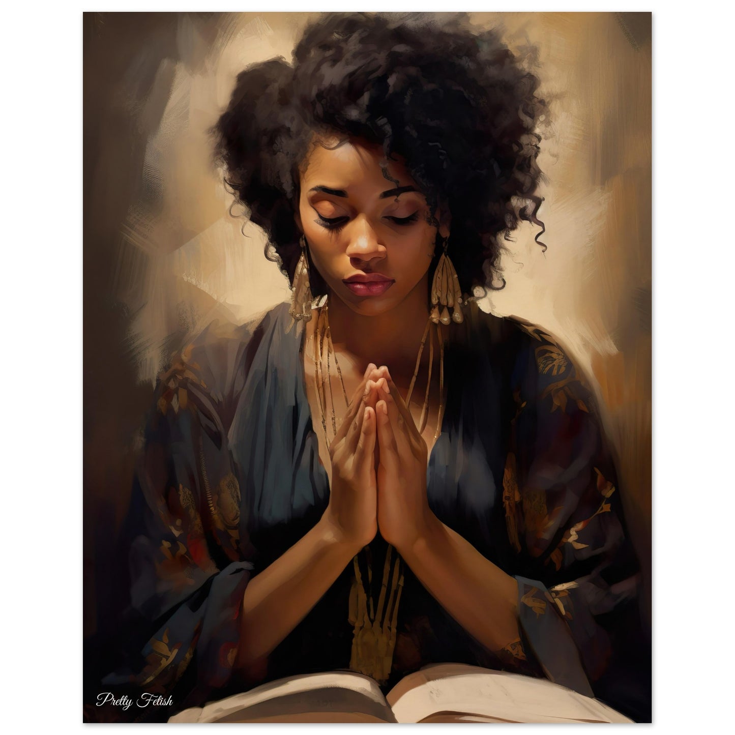 Reverence in Faith: A Black Woman's Prayer Poster