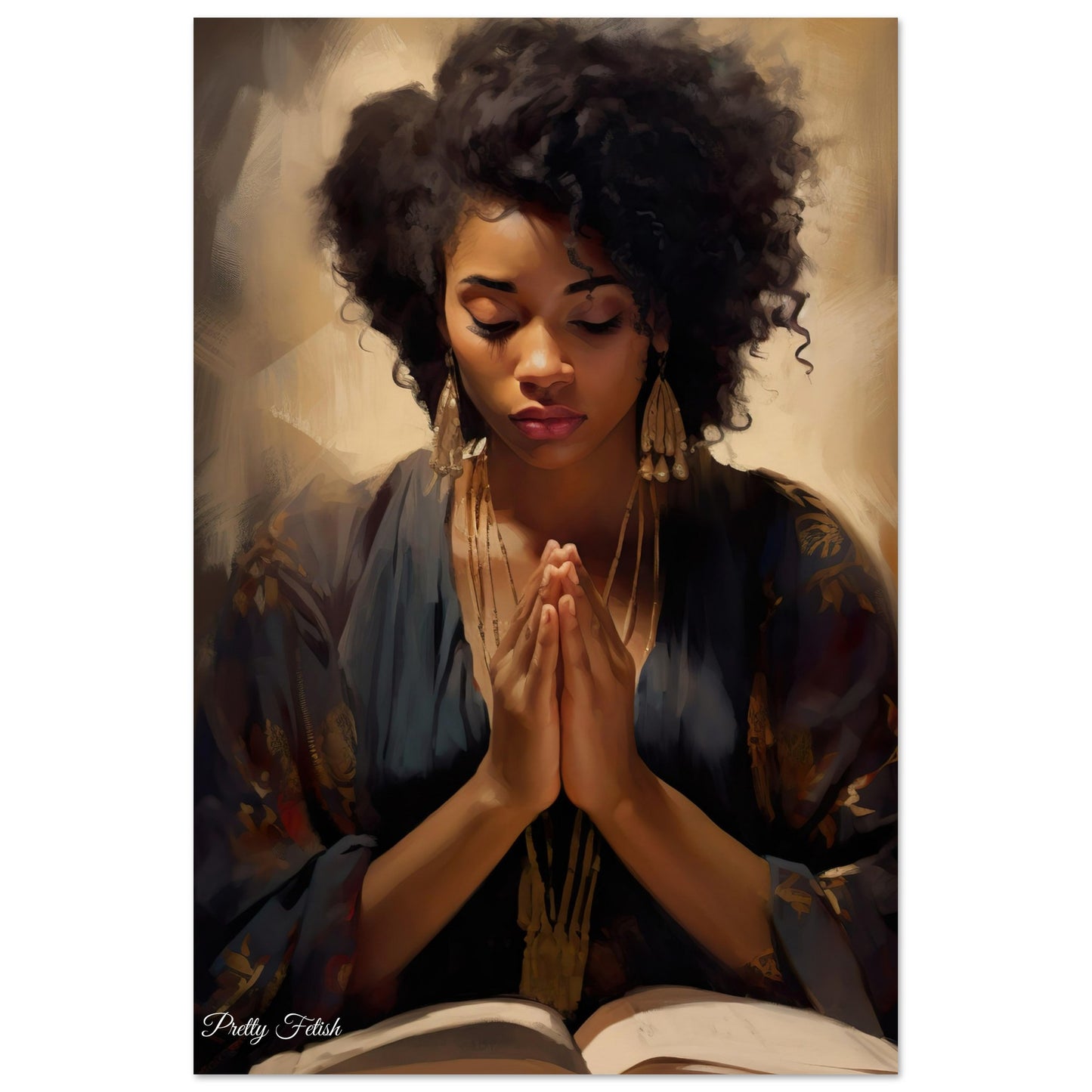 Reverence in Faith: A Black Woman's Prayer Poster