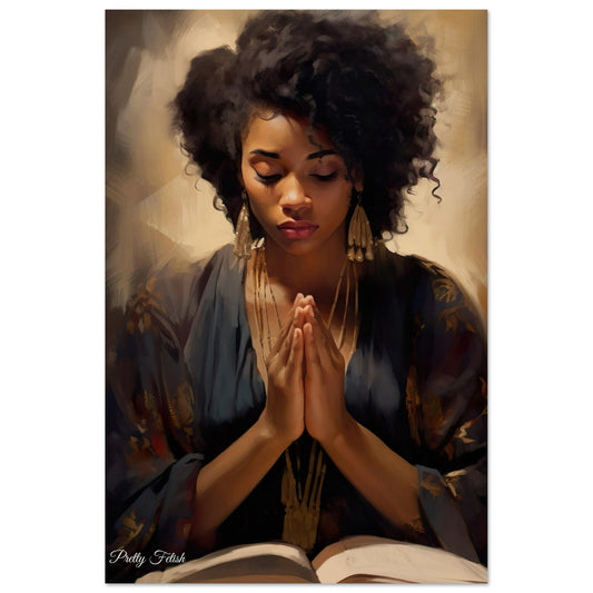 Reverence in Faith: A Black Woman's Prayer Poster