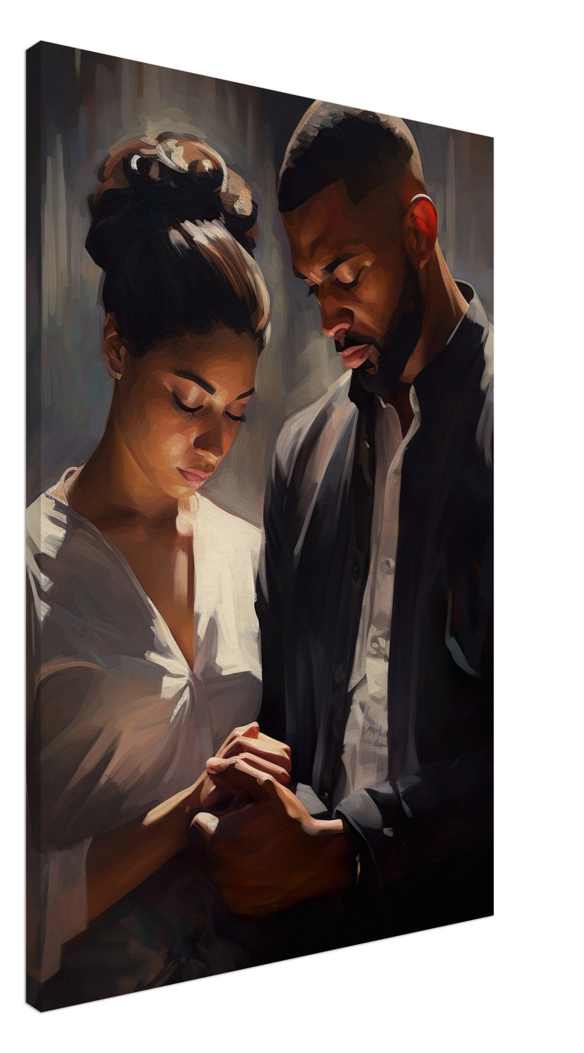 Black Couple Praying Thin Canvas