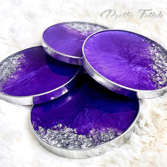 Resin Coaster with Silver Flakes