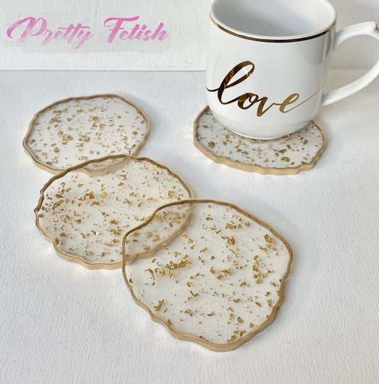 Resin Geode Coaster with Gold Flakes