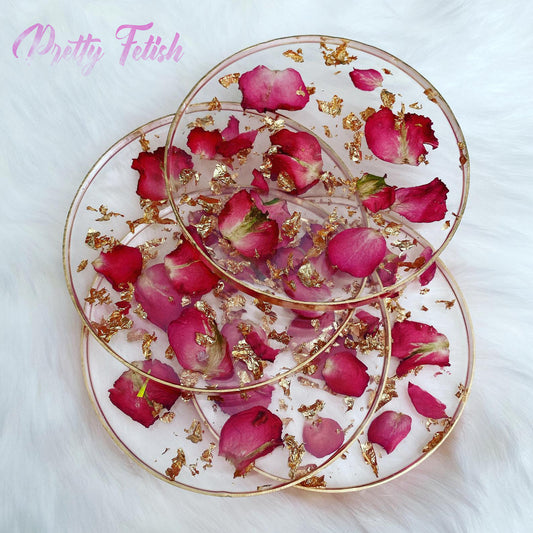 Resin Coasters Rose Petals With Gold Flakes